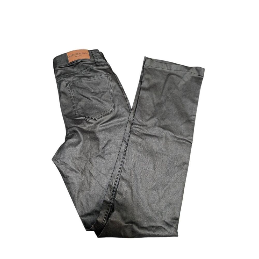 NWT Marc New York Andrew Marc Black Coated Faux Leather Straight Leg Pants
